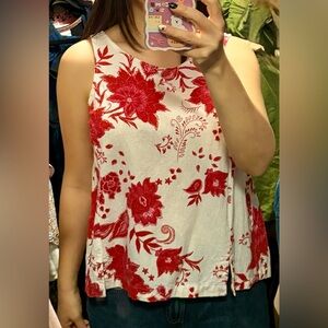 Dreamers Red Floral Sleeveless Camisole on White